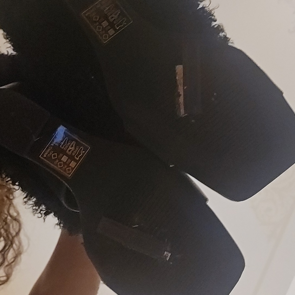 Callie Lives Xena Black Azalea Wang Faux Shearling Fur Peep-toe Wedge Booties 8 - Picture 7 of 7